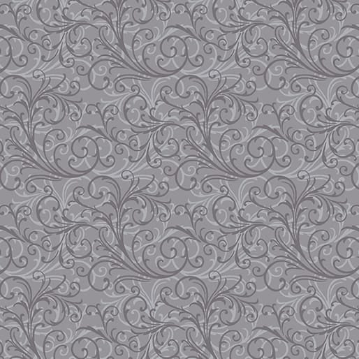 Benartex Camellia Double Scroll Quilting Cotton Fabric- Medium Grey