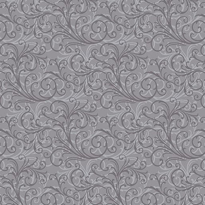 Benartex Camellia Double Scroll Quilting Cotton Fabric- Medium Grey