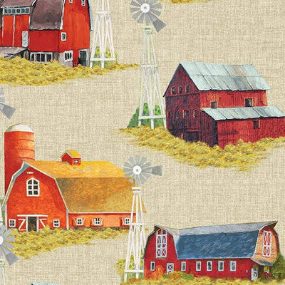 Benartex Something To Crow About Barnyard Barns Quilting Cotton Fabric- Natural