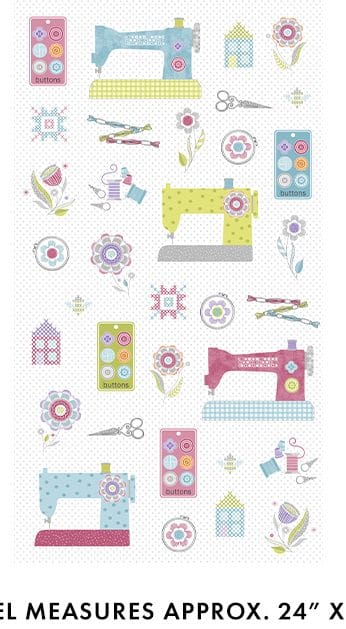 Benartex Stitch Garden Panel Quilting Cotton Fabric- White/Multi