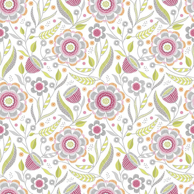 Benartex Stitch Garden Floral Quilting Cotton Fabric- Rose/Lime