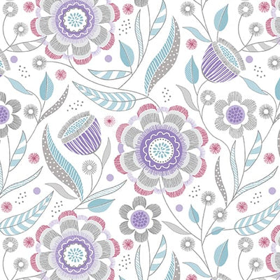 Benartex Stitch Garden Floral Quilting Cotton Fabric- Purple/Grey