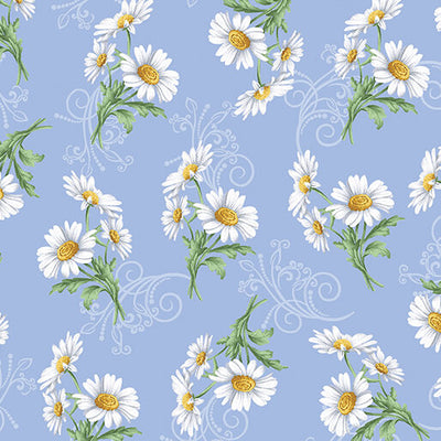 16327-51 Benartex All About Daisies Daisy Scroll Quilting Cotton Fabric- Sky