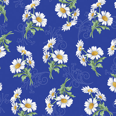 16327-56 Benartex All About Daisies Daisy Scroll Quilting Cotton Fabric- Royal