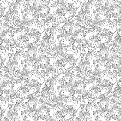 Benartex All About Daisies Twirling Leaves Quilting Cotton Fabric- White on White