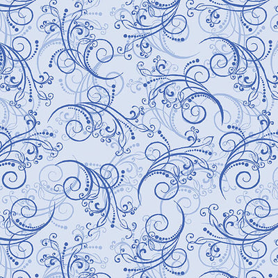 16350-05 Benartex All About Daisies Dancing Scroll Quilting Cotton Fabric- Light Blue