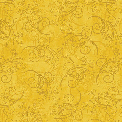 Benartex All About Daisies Dancing Scroll Quilting Cotton Fabric- Yellow