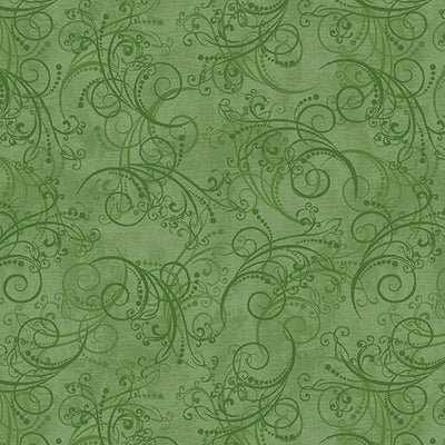 Benartex All About Daisies Dancing Scroll Quilting Cotton Fabric- Green