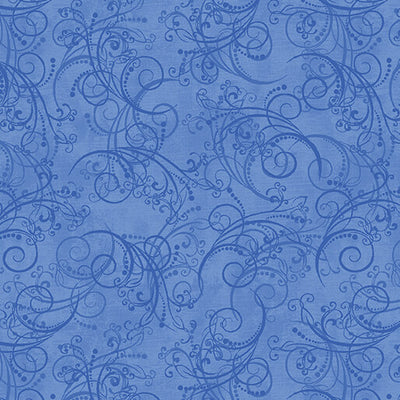 Benartex All About Daisies Dancing Scroll Quilting Cotton Fabric- Medium Blue