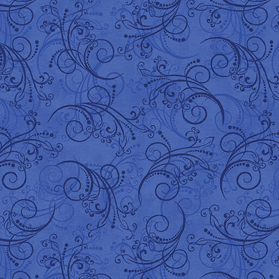 Benartex All About Daisies Dancing Scroll Quilting Cotton Fabric- Royal