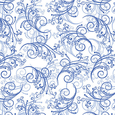 Benartex All About Daisies Dancing Scroll Quilting Cotton Fabric- White/Blue