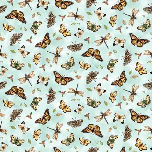 Henry Glass Young of the Year Butterflies Quilting Cotton Fabric- Blue Powder