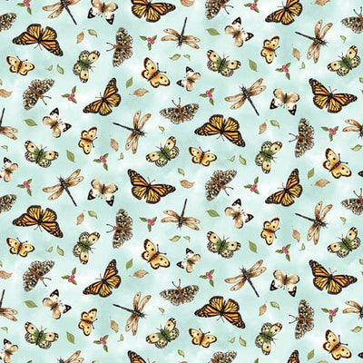 Henry Glass Young of the Year Butterflies Quilting Cotton Fabric- Blue Powder