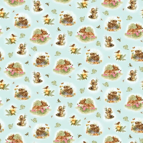 Henry Glass Young of the Year Woodland Critters Quilting Cotton Fabric- Blue