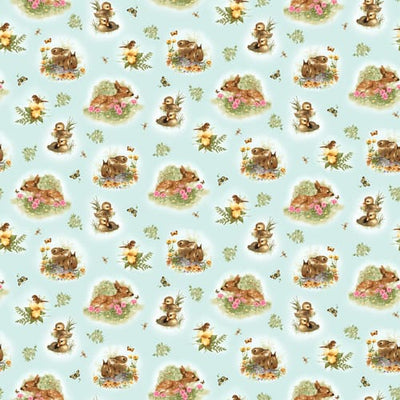 Henry Glass Young of the Year Woodland Critters Quilting Cotton Fabric- Blue
