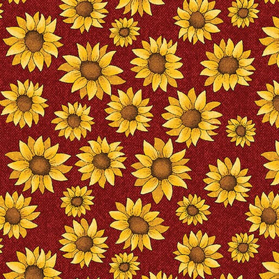 Benartex Sunflower Days Sunflower Days Quilting Cotton Fabric- Dark Red