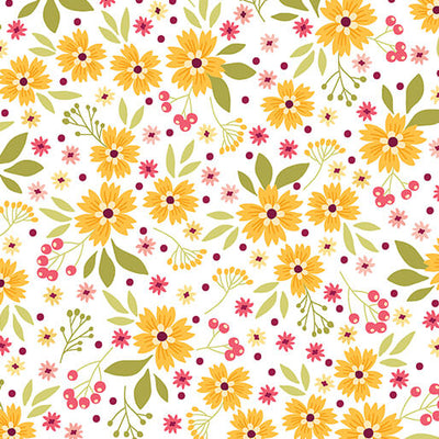 Benartex Among the Wildflowers Poppies Quilting Cotton Fabric- Buttercup