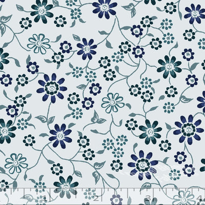 Light Blue Flower Linen Weave Poly Cotton Fabric