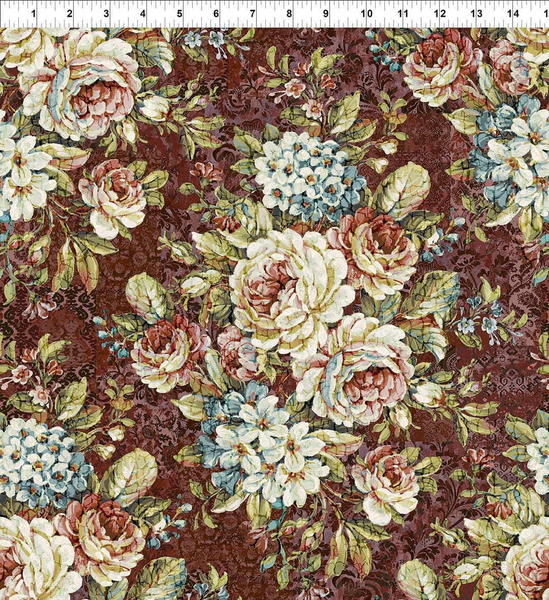 In the Beginning Carpet Bag Romance Bouquet Quilting Cotton Fabric- Red