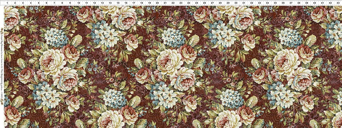 In the Beginning Carpet Bag Romance Bouquet Quilting Cotton Fabric- Red