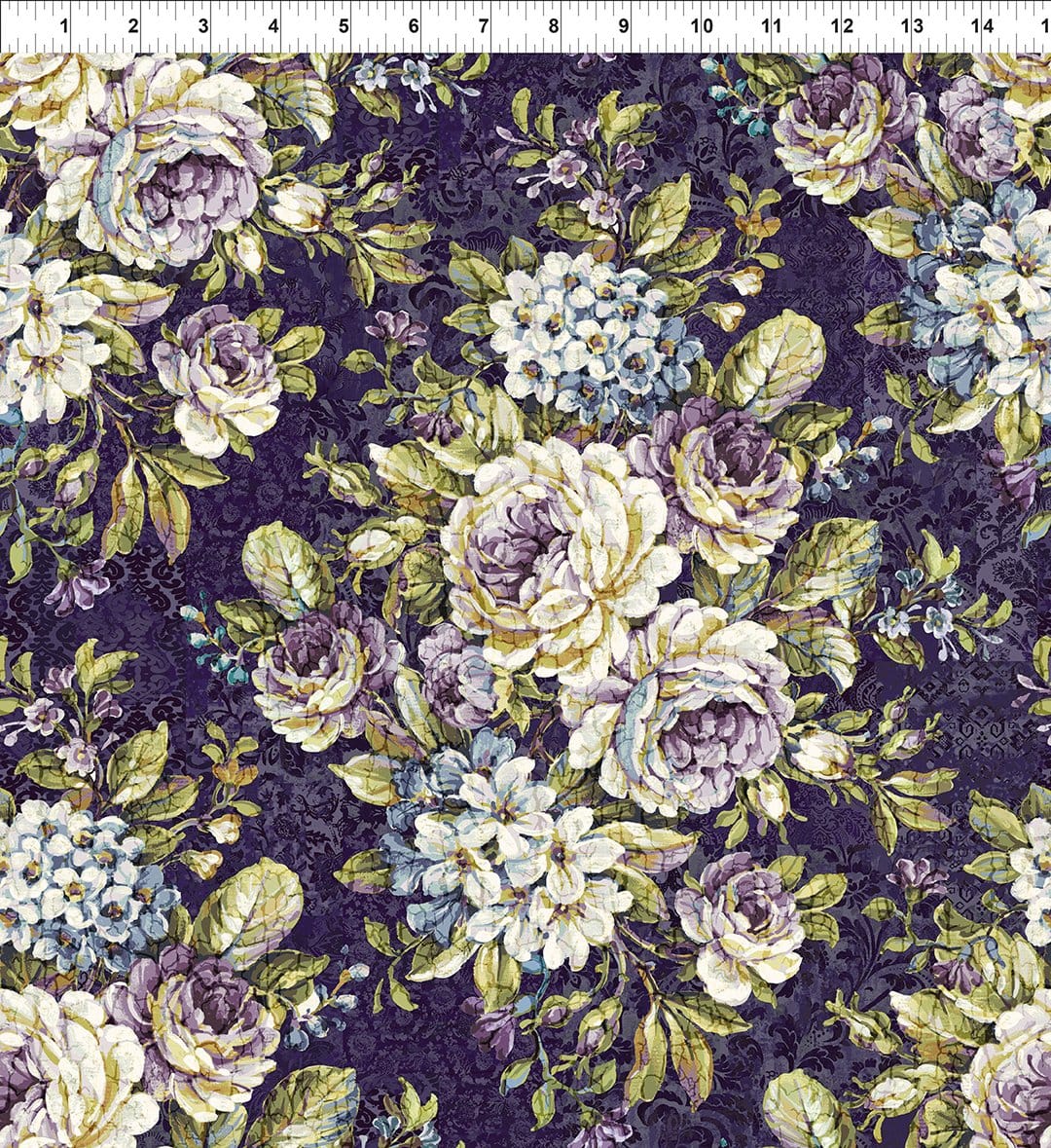 In the Beginning Carpet Bag Romance Bouquet Quilting Cotton Fabric- Purple
