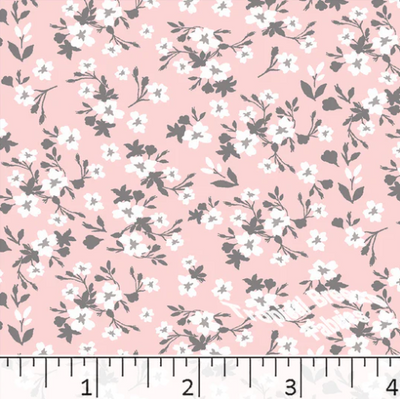 Gray Floral Print Poly Cotton Fabric