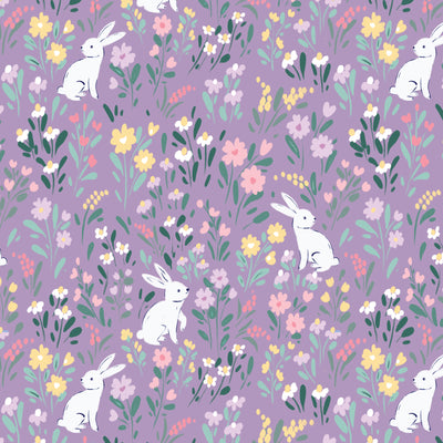 Organic Cloud 9 Fabrics Bunny Blossoms Bunny Meadow Organic Quilting Cotton Fabric- Purple