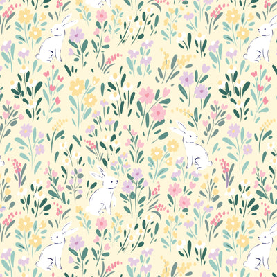 Organic Cloud 9 Fabrics Bunny Blossoms Bunny Meadow Organic Quilting Cotton Fabric- Light Yellow