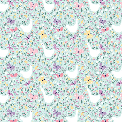 Organic Cloud 9 Fabrics Bunny Blossoms Geese and Butterflies Organic Quilting Cotton Fabric- Green/Multi