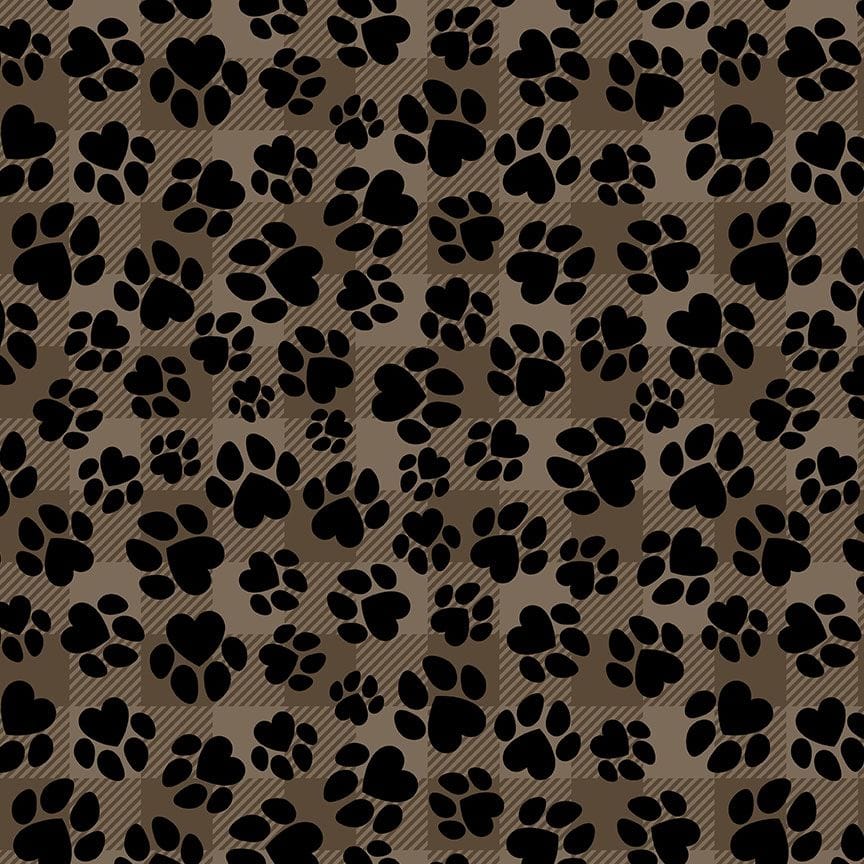 Timeless Treasures Minky Softie Paws on Plaid Polyester Minky Fabric- Brown