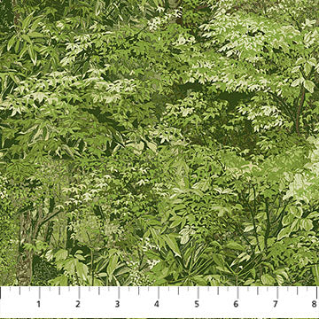Northcott Bear's Den Packed Trees Quilting Cotton Fabric- Medium Green