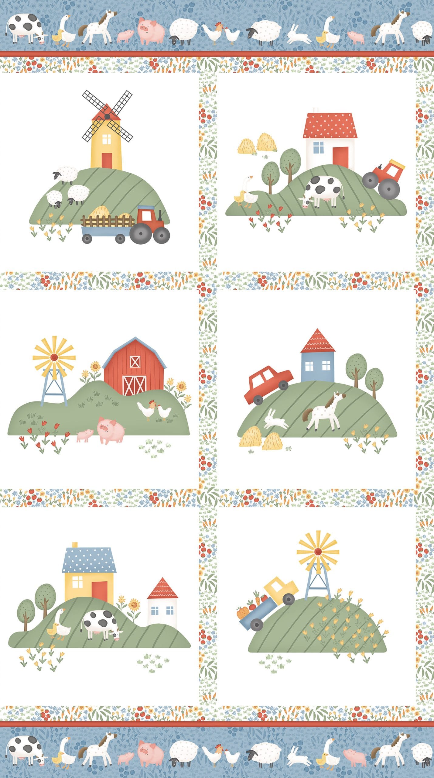 Northcott Quack Quack Moo Panel Quilting Cotton Fabric- White Multi