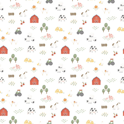 Northcott Quack Quack Moo Tossed Barnyard Quilting Cotton Fabric- White Multi