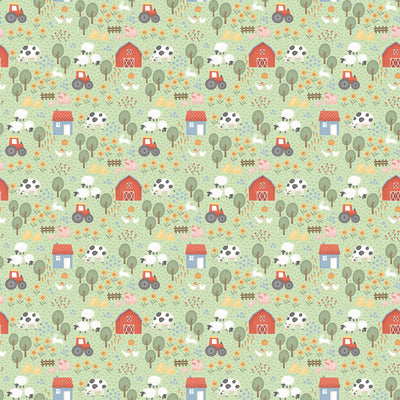 Northcott Quack Quack Moo Packed Barnyard Quilting Cotton Fabric- Green Multi