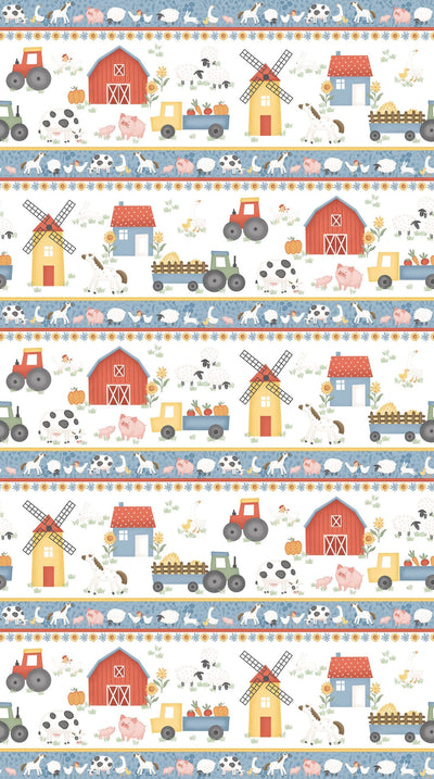 Northcott Quack Quack Moo Barnyard Stripe Quilting Cotton Fabric- White Multi