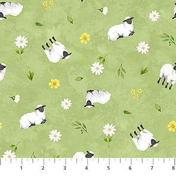 Northcott Counting Sheep Sheep Quilting Cotton Fabric- Light Green Multi