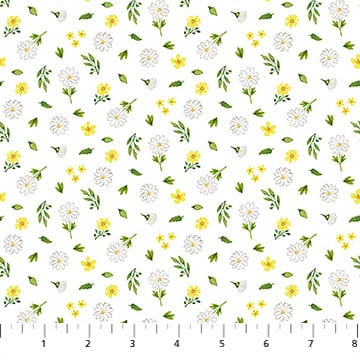 Northcott Counting Sheep Flower Toss Quilting Cotton Fabric- White Multi