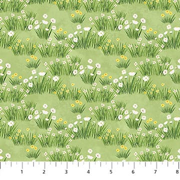 Northcott Counting Sheep Meadow Quilting Cotton Fabric- Light Green Multi