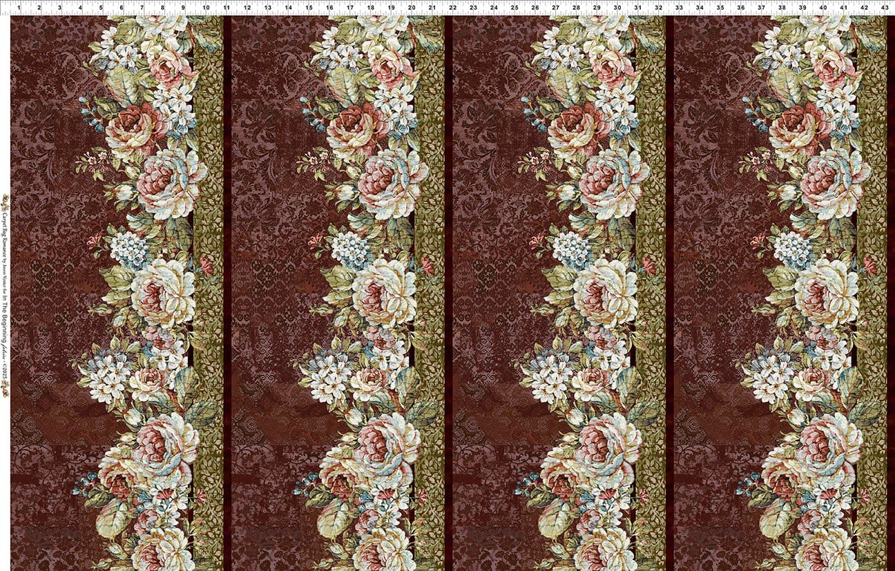 In the Beginning Carpet Bag Romance Border Quilting Cotton Fabric- Red