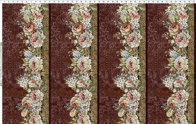 In the Beginning Carpet Bag Romance Border Quilting Cotton Fabric- Red