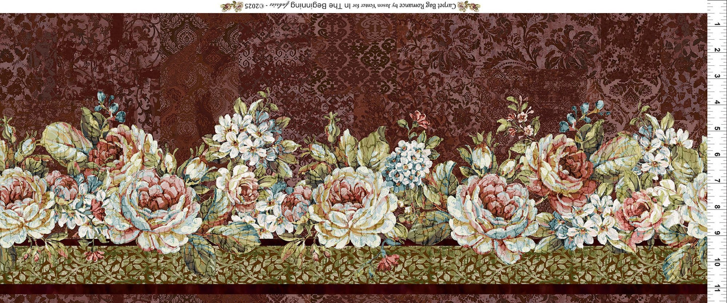 In the Beginning Carpet Bag Romance Border Quilting Cotton Fabric- Red