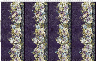 In the Beginning Carpet Bag Romance Border Quilting Cotton Fabric- Purple