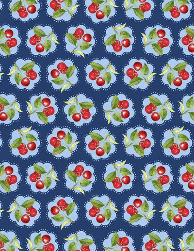 Wilmington Prints Sweet Cherry Floral Cherry Quilting Cotton Fabric- Navy
