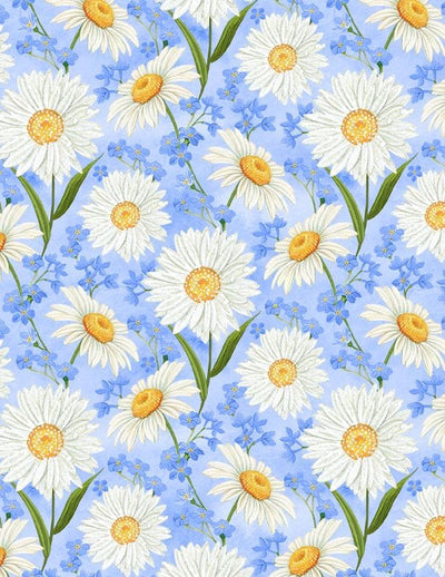 Wilmington Prints Paisley Punch Daisies All Over Quilting Cotton Fabric- Blue