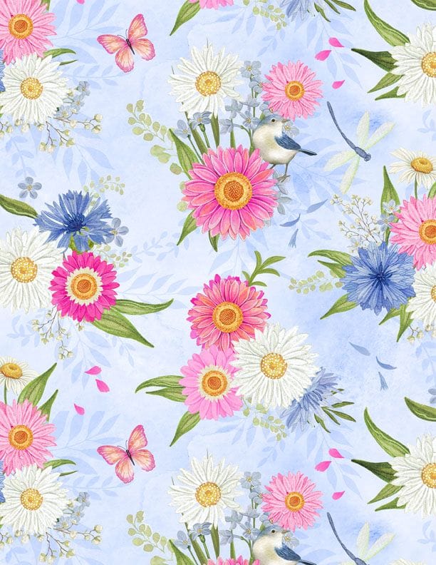 Wilmington Prints Paisley Punch Bouquets All Over Quilting Cotton Fabric- Blue