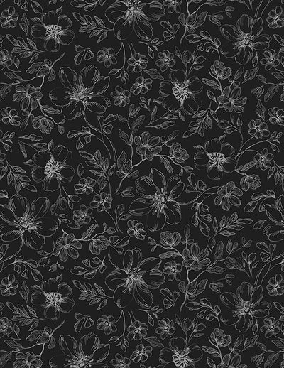 Wilmington Prints Scarlet Dreams Floral Toile Quilting Cotton Fabric- Black