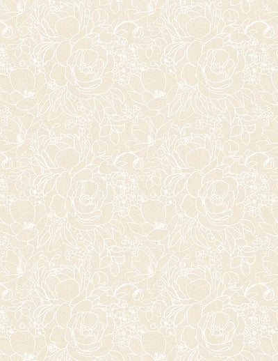 Wilmington Prints Peach Whispers Floral Outlines Quilting Cotton Fabric- Cream