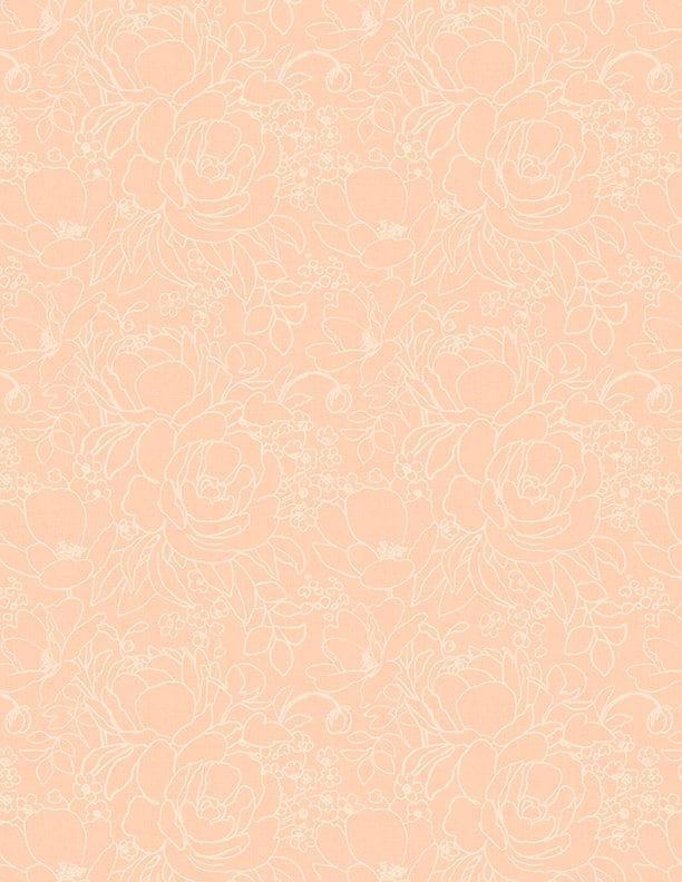 Wilmington Prints Peach Whispers Floral Outlines Quilting Cotton Fabric- Peach