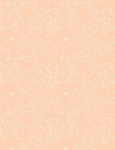 Wilmington Prints Peach Whispers Floral Outlines Quilting Cotton Fabric- Peach