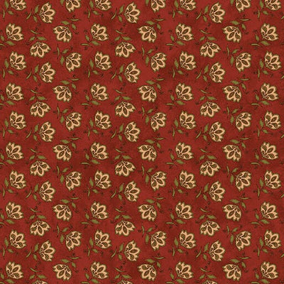 Benartex Sunflower Days Tossed Jacobean Flower Quilting Cotton Fabric- Dark Red